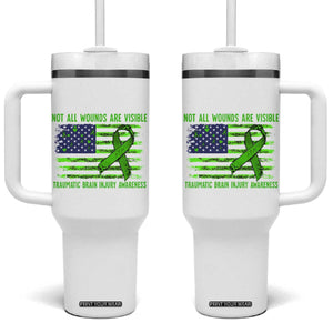 Traumatic Brain Injury Awareness Tumbler With Handle Not All Wounds Are Visible TBI Warrior American Flag TS02 One Size: 40 oz White Print Your Wear