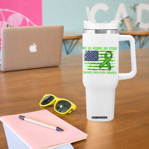 Traumatic Brain Injury Awareness Tumbler With Handle Not All Wounds Are Visible TBI Warrior American Flag TS02 Print Your Wear