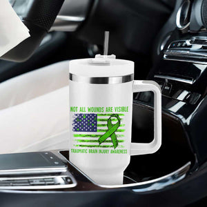 Traumatic Brain Injury Awareness Tumbler With Handle Not All Wounds Are Visible TBI Warrior American Flag TS02 Print Your Wear