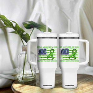 Traumatic Brain Injury Awareness Tumbler With Handle Not All Wounds Are Visible TBI Warrior American Flag TS02 Print Your Wear