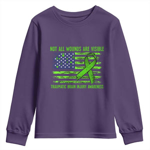 Traumatic Brain Injury Awareness Youth Sweatshirt Not All Wounds Are Visible TBI Warrior American Flag TS02 Purple Print Your Wear
