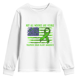 Traumatic Brain Injury Awareness Youth Sweatshirt Not All Wounds Are Visible TBI Warrior American Flag TS02 White Print Your Wear