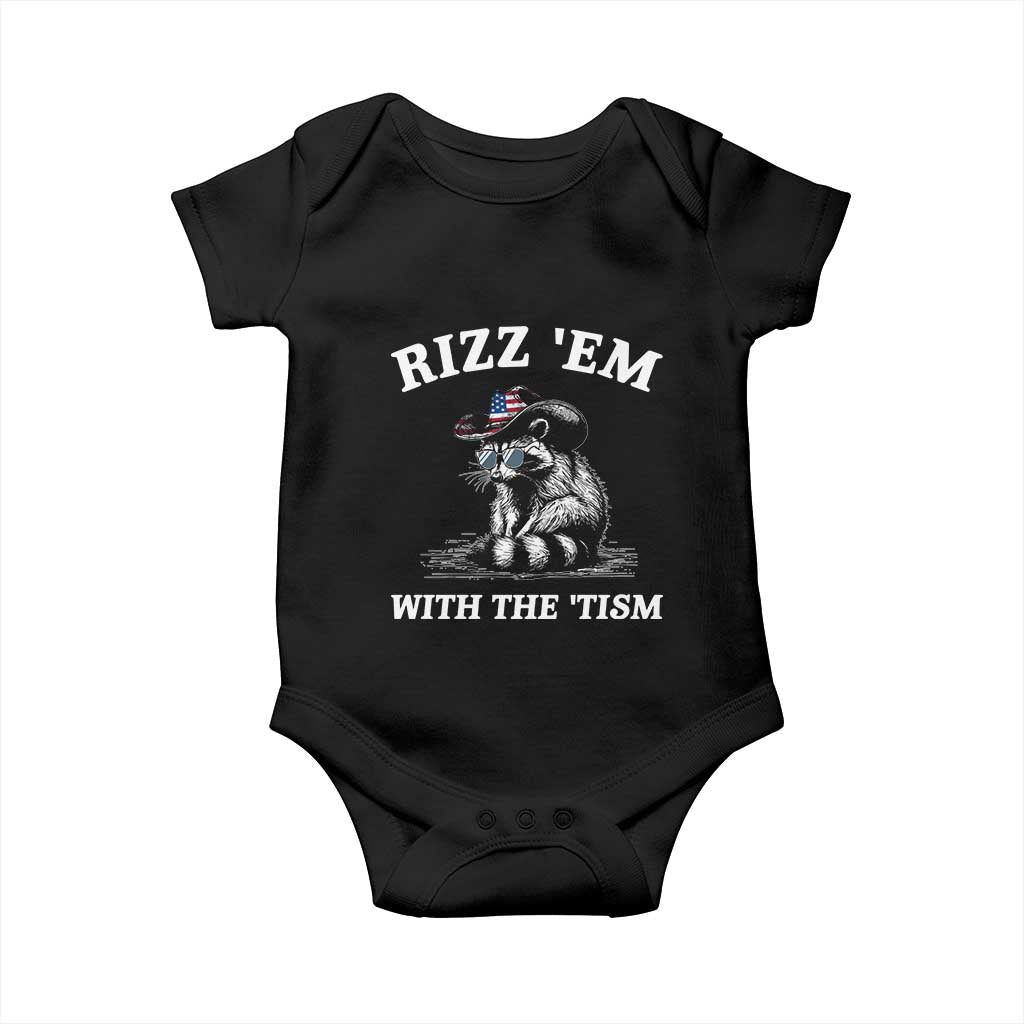 Autism Racoon Cowboy Baby Onesie Rizz Em With The Tism TS02 Black Print Your Wear