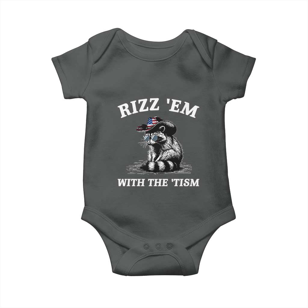 Autism Racoon Cowboy Baby Onesie Rizz Em With The Tism TS02 Dark Heather Print Your Wear