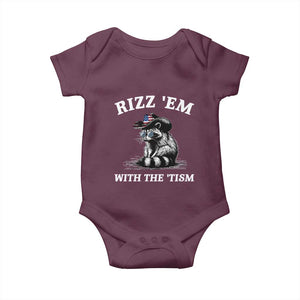 Autism Racoon Cowboy Baby Onesie Rizz Em With The Tism TS02 Maroon Print Your Wear