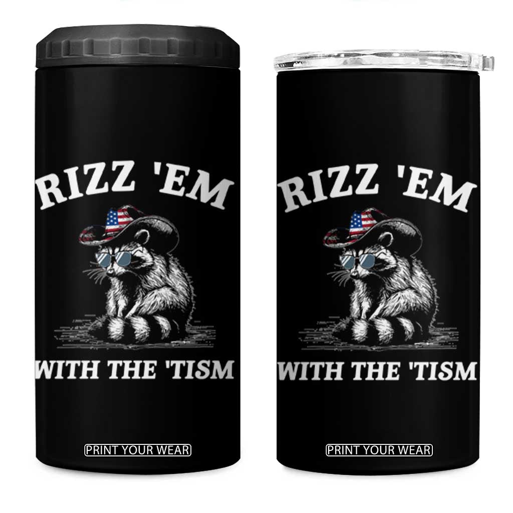 Autism Racoon Cowboy 4 in 1 Can Cooler Tumbler Rizz Em With The Tism TS02 One Size: 16 oz Black Print Your Wear
