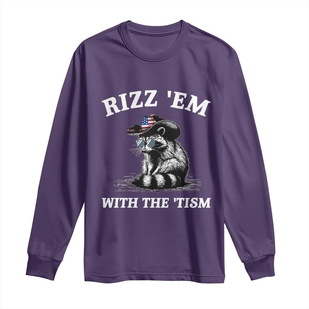Autism Racoon Cowboy Long Sleeve Shirt Rizz Em With The Tism TS02 Purple Print Your Wear