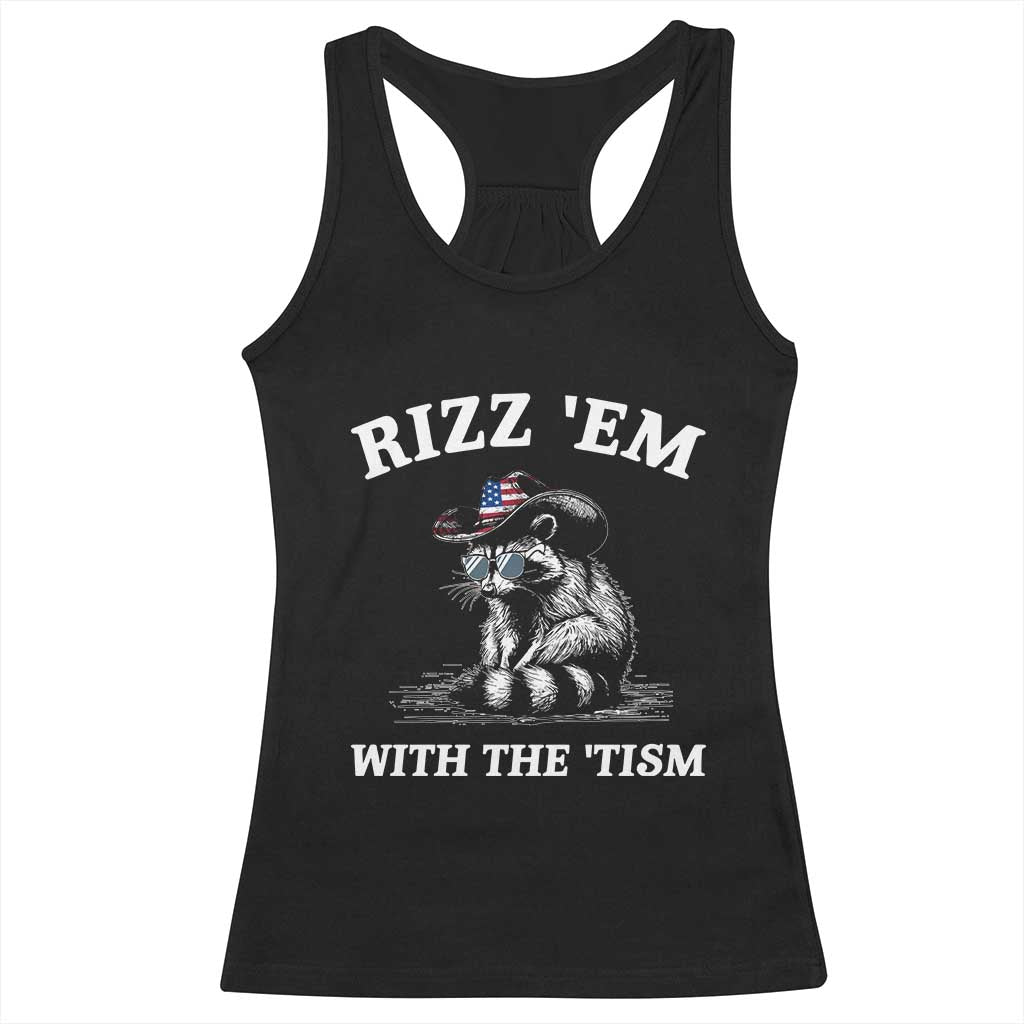 Autism Racoon Cowboy Racerback Tank Top Rizz Em With The Tism TS02 Black Print Your Wear