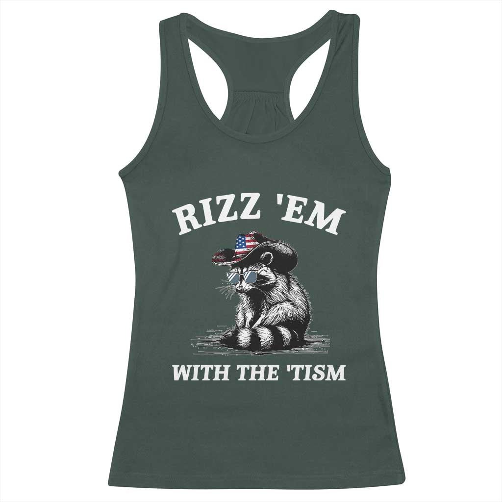 Autism Racoon Cowboy Racerback Tank Top Rizz Em With The Tism TS02 Dark Forest Green Print Your Wear