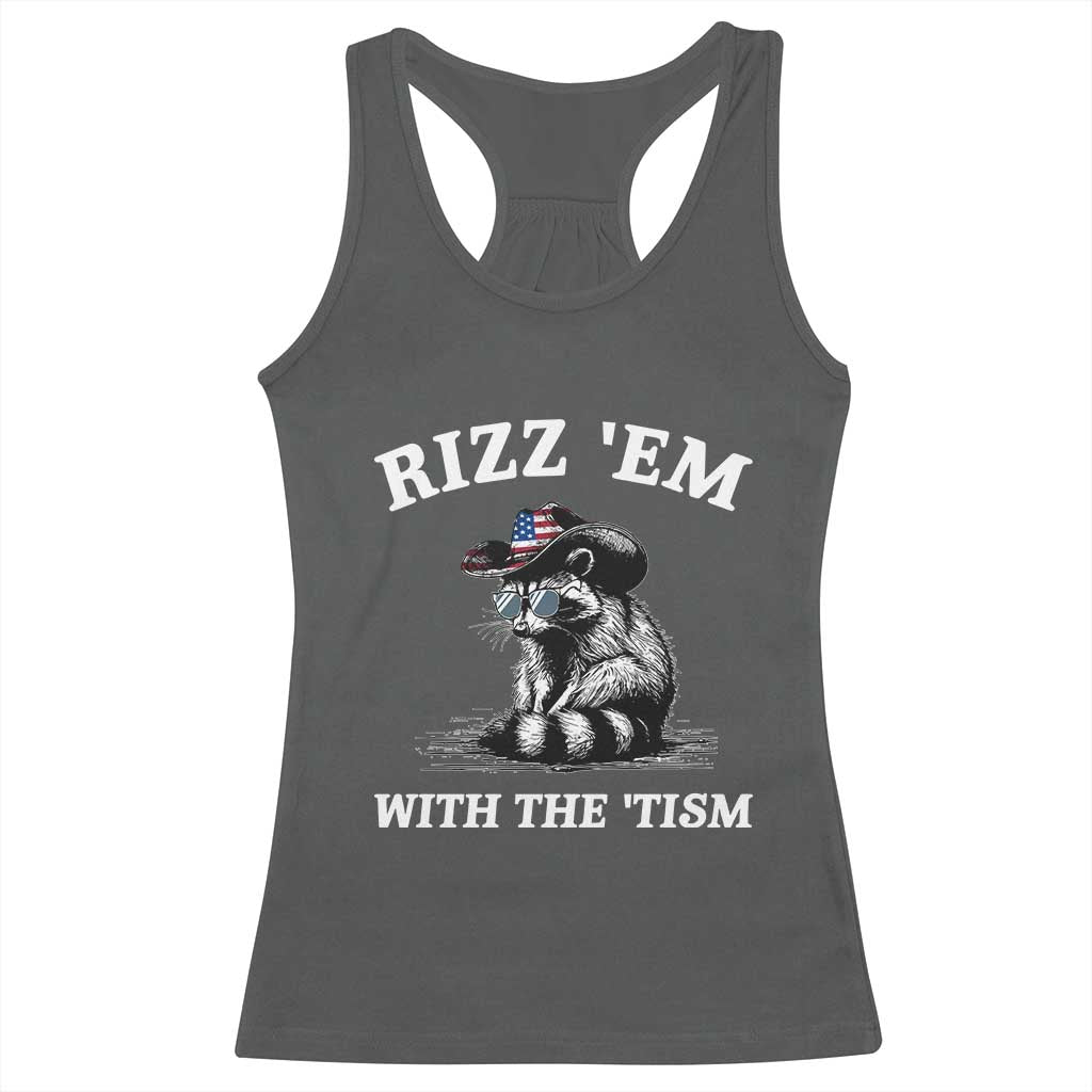 Autism Racoon Cowboy Racerback Tank Top Rizz Em With The Tism TS02 Dark Heather Print Your Wear