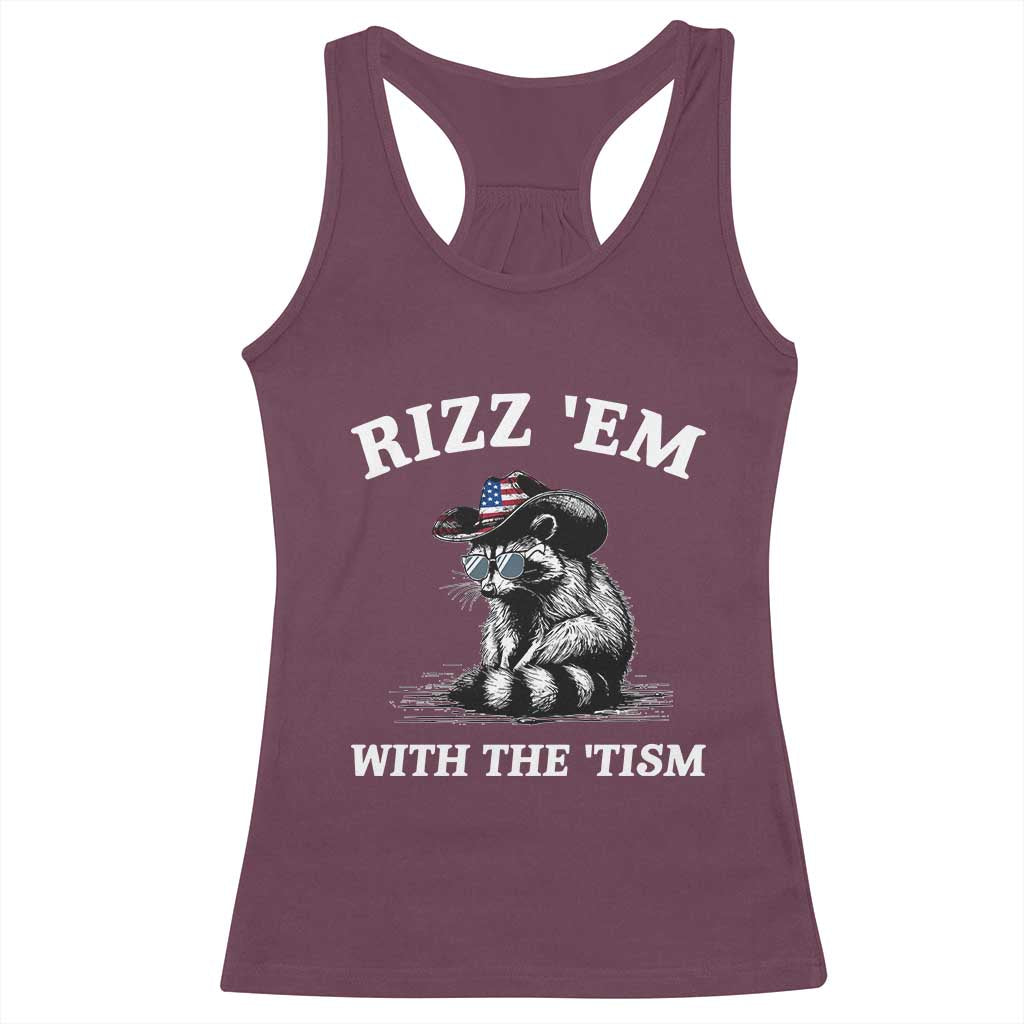 Autism Racoon Cowboy Racerback Tank Top Rizz Em With The Tism TS02 Maroon Print Your Wear