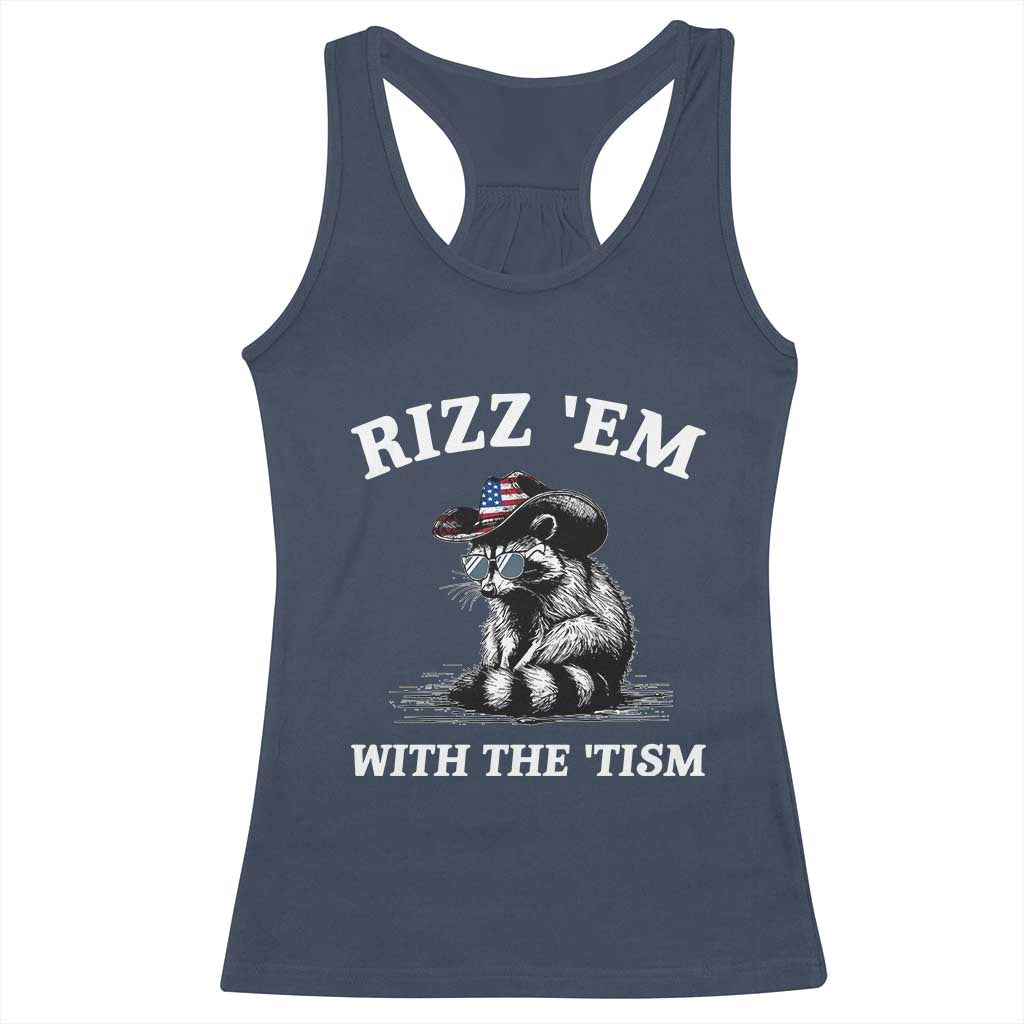 Autism Racoon Cowboy Racerback Tank Top Rizz Em With The Tism TS02 Navy Print Your Wear