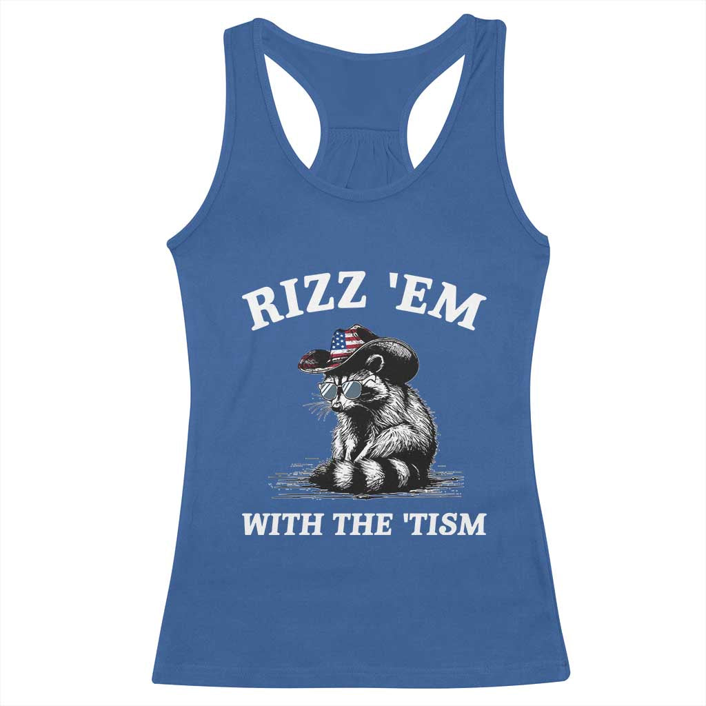 Autism Racoon Cowboy Racerback Tank Top Rizz Em With The Tism TS02 Royal Blue Print Your Wear