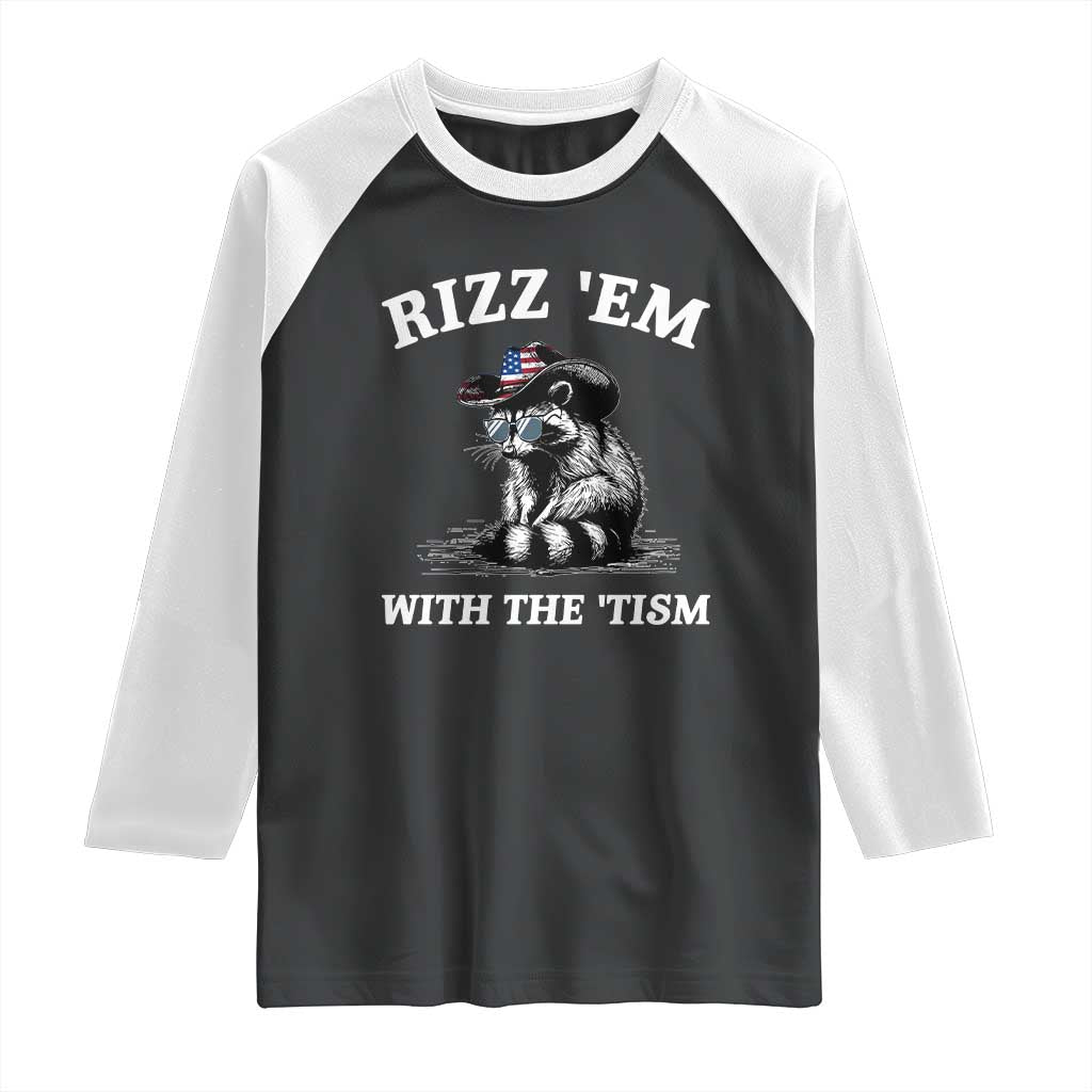 Autism Racoon Cowboy Raglan Shirt Rizz Em With The Tism TS02 Black White Print Your Wear