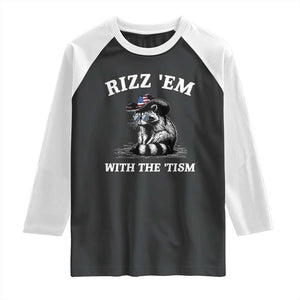 Autism Racoon Cowboy Raglan Shirt Rizz Em With The Tism TS02 Black White Print Your Wear