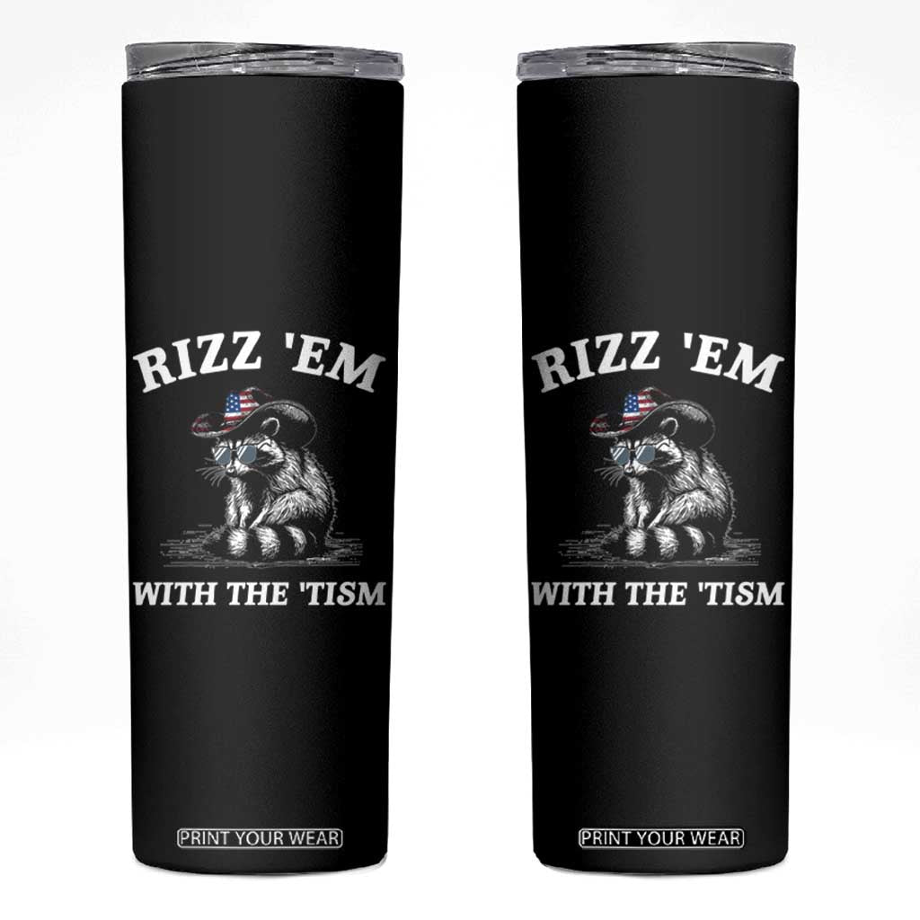 Autism Racoon Cowboy Skinny Tumbler Rizz Em With The Tism TS02 Black Print Your Wear