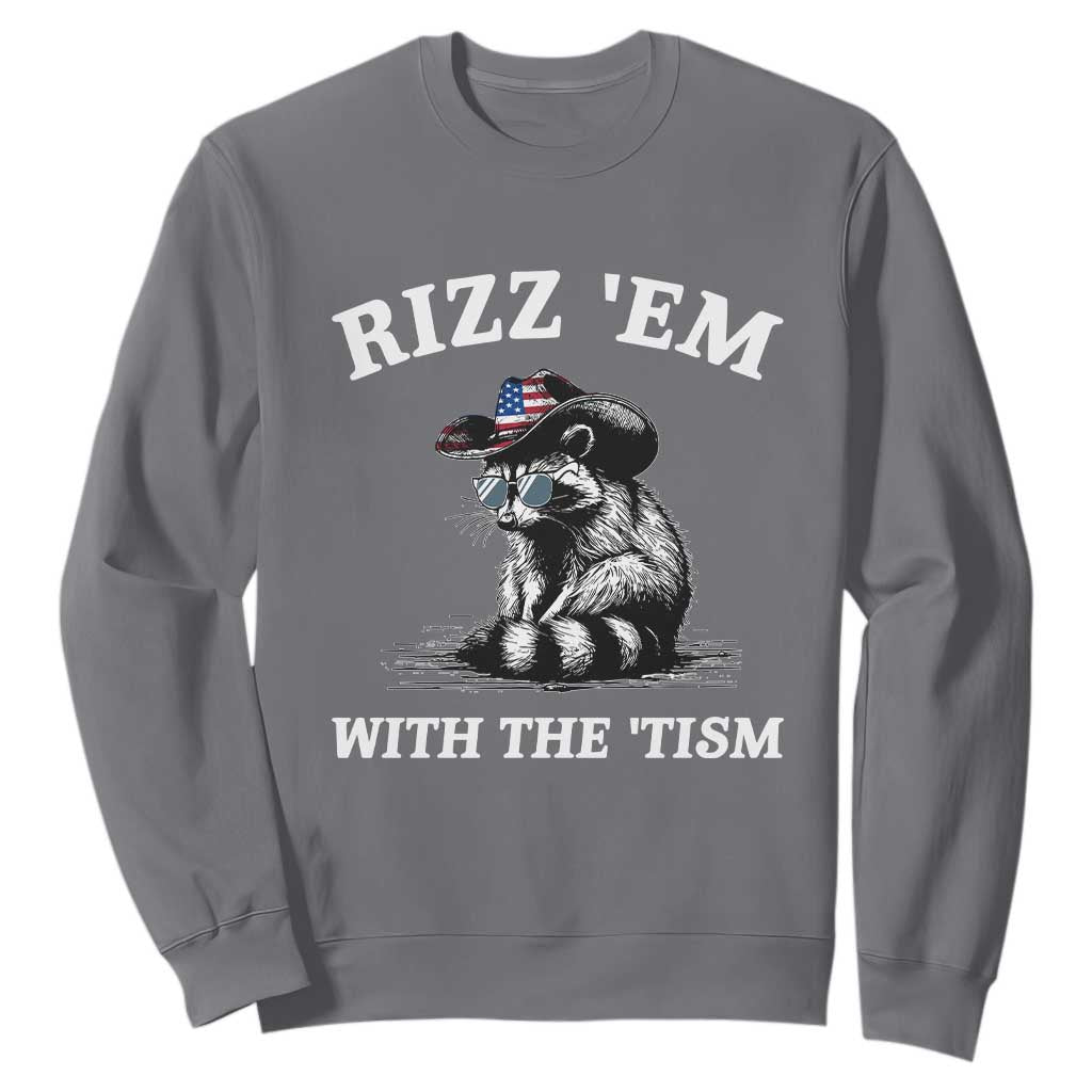 Autism Racoon Cowboy Sweatshirt Rizz Em With The Tism TS02 Charcoal Print Your Wear