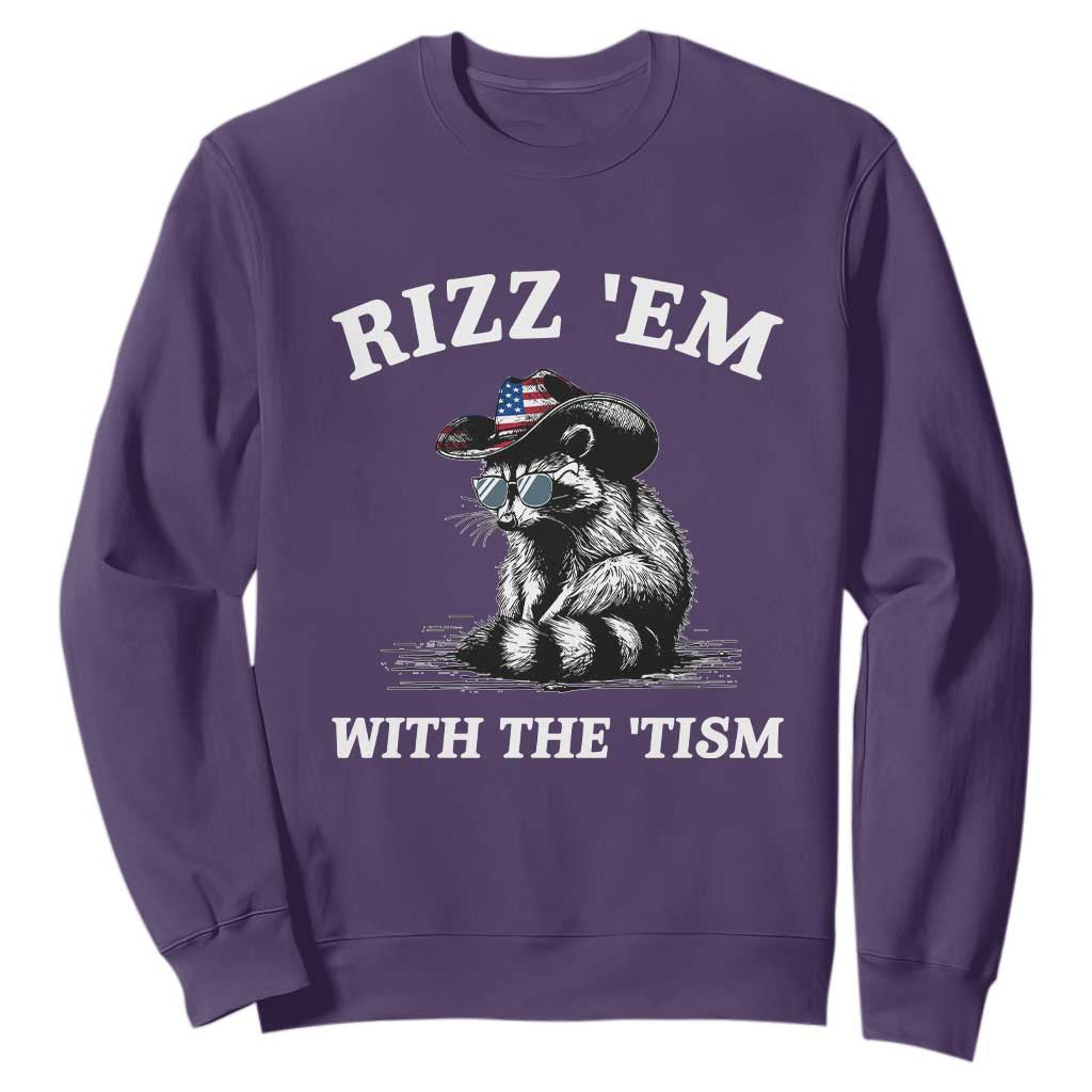 Autism Racoon Cowboy Sweatshirt Rizz Em With The Tism TS02 Purple Print Your Wear