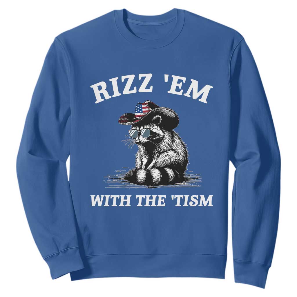 Autism Racoon Cowboy Sweatshirt Rizz Em With The Tism TS02 Royal Blue Print Your Wear