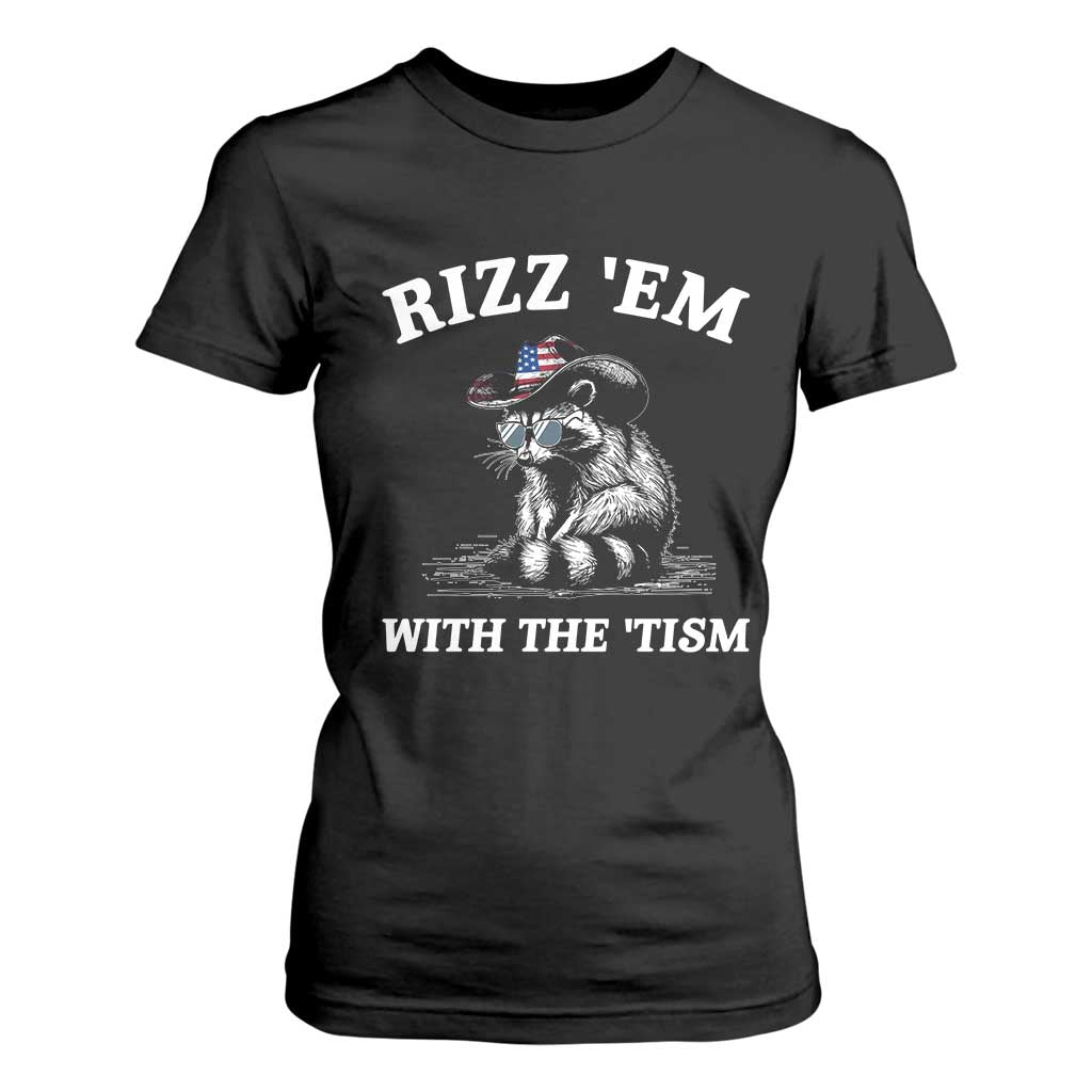 Autism Racoon Cowboy T Shirt For Women Rizz Em With The Tism TS02 Black Print Your Wear