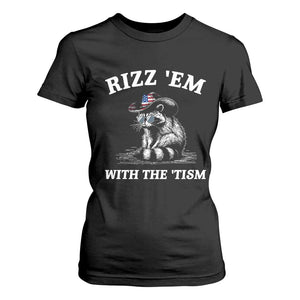 Autism Racoon Cowboy T Shirt For Women Rizz Em With The Tism TS02 Black Print Your Wear