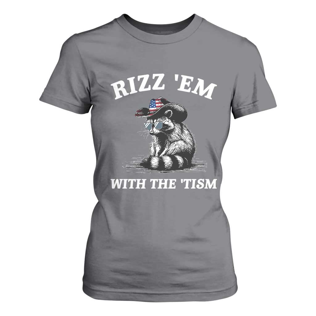 Autism Racoon Cowboy T Shirt For Women Rizz Em With The Tism TS02 Charcoal Print Your Wear
