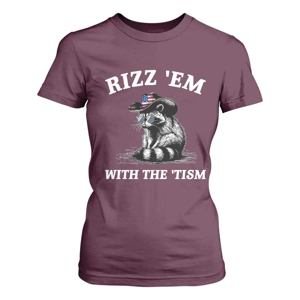 Autism Racoon Cowboy T Shirt For Women Rizz Em With The Tism TS02 Maroon Print Your Wear