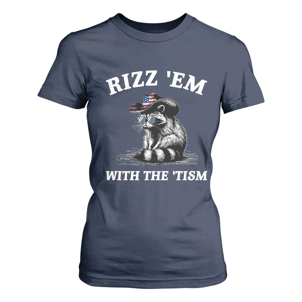 Autism Racoon Cowboy T Shirt For Women Rizz Em With The Tism TS02 Navy Print Your Wear