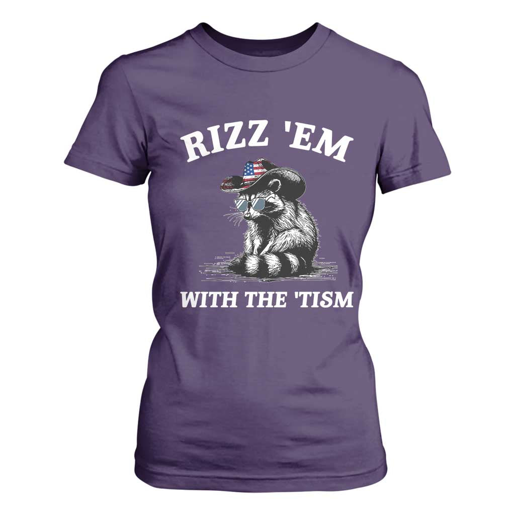 Autism Racoon Cowboy T Shirt For Women Rizz Em With The Tism TS02 Purple Print Your Wear