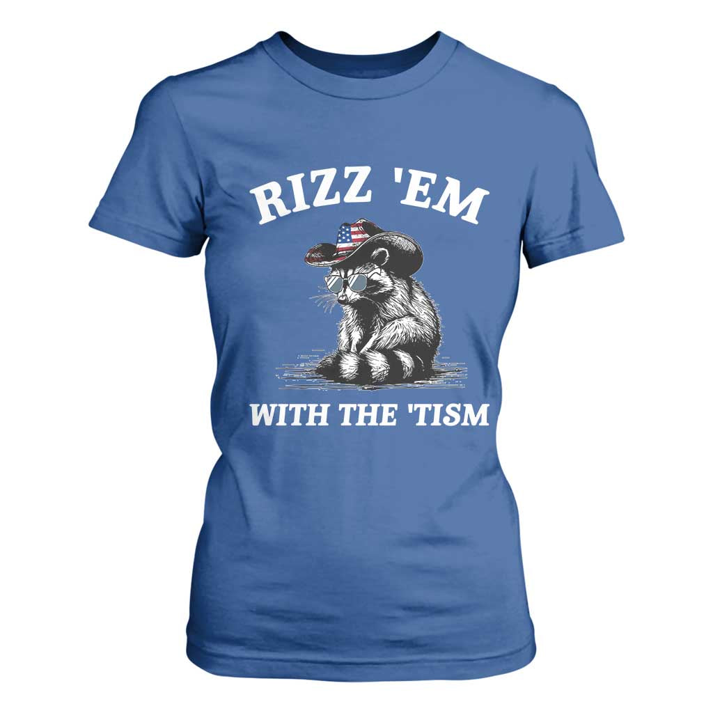 Autism Racoon Cowboy T Shirt For Women Rizz Em With The Tism TS02 Royal Blue Print Your Wear