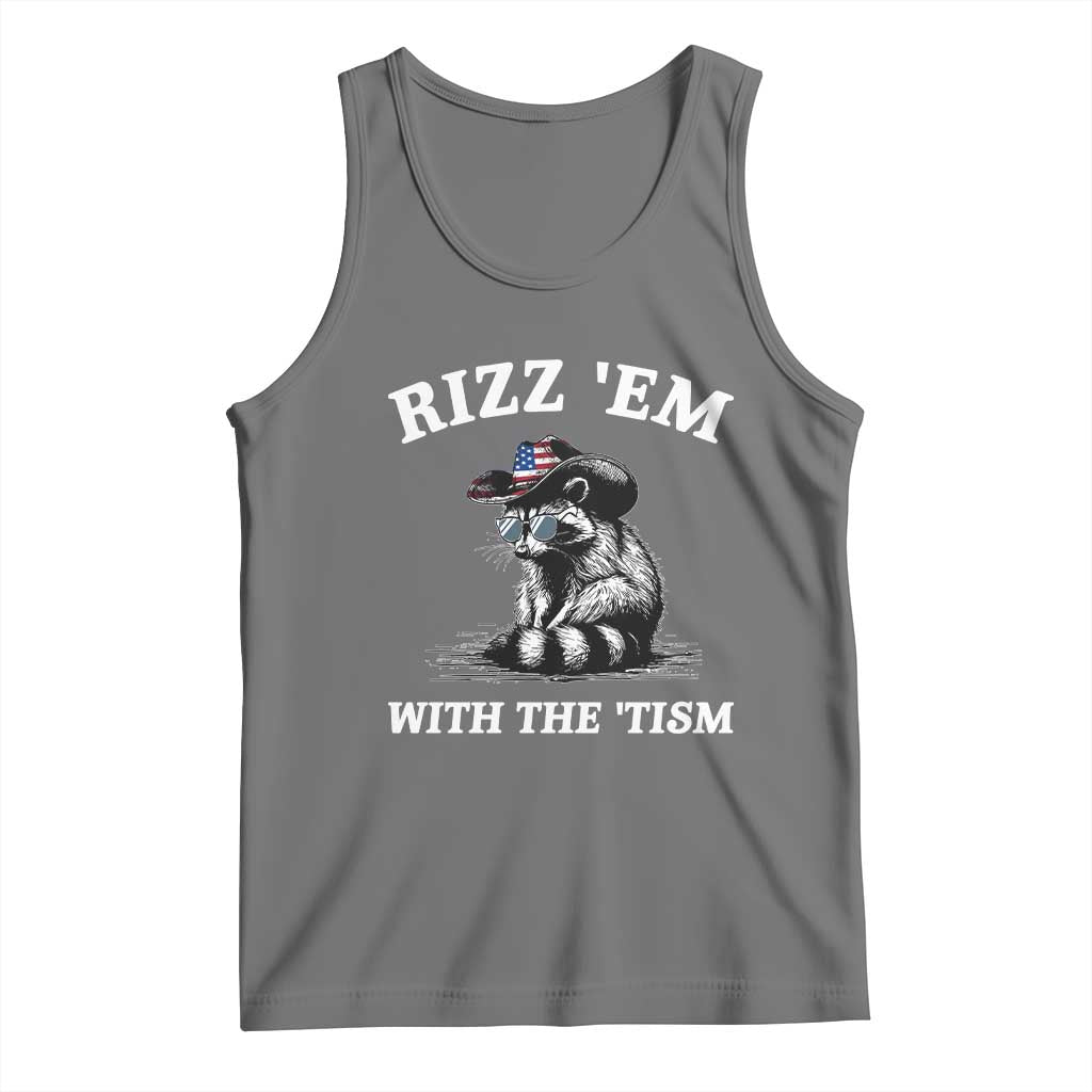Autism Racoon Cowboy Tank Top Rizz Em With The Tism TS02 Black Heather Print Your Wear