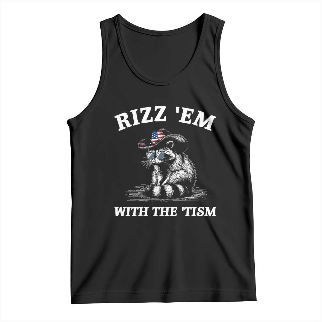 Autism Racoon Cowboy Tank Top Rizz Em With The Tism TS02 Black Print Your Wear