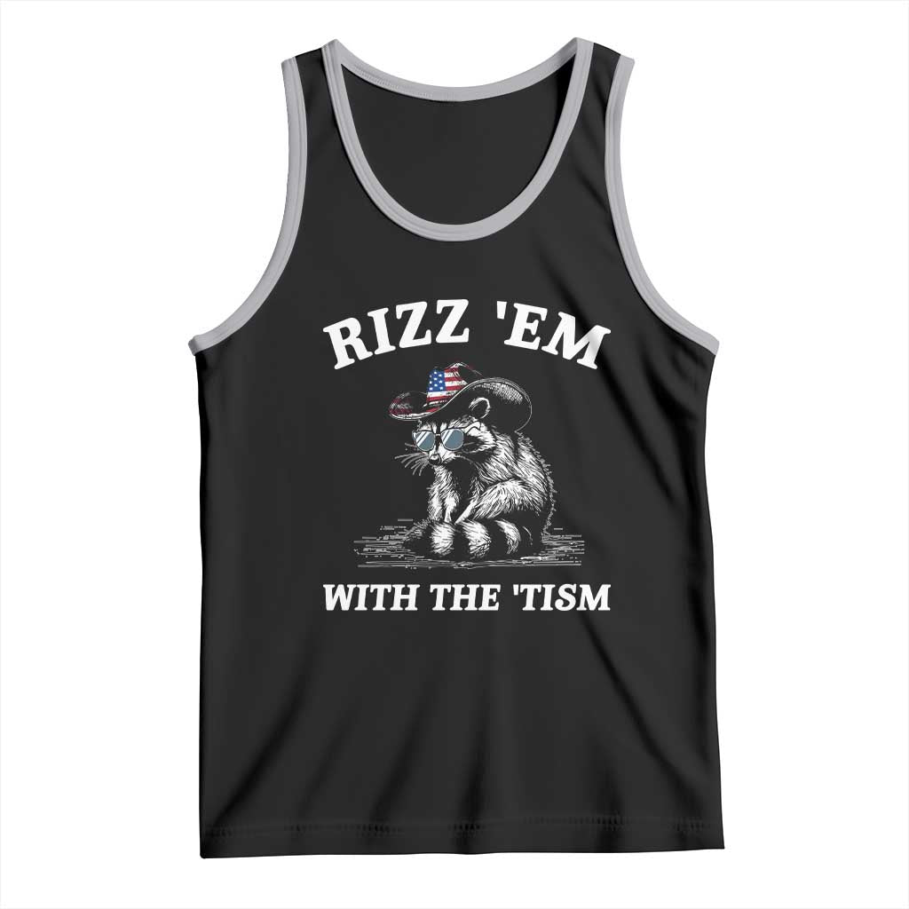Autism Racoon Cowboy Tank Top Rizz Em With The Tism TS02 Black Athletic Heather Print Your Wear