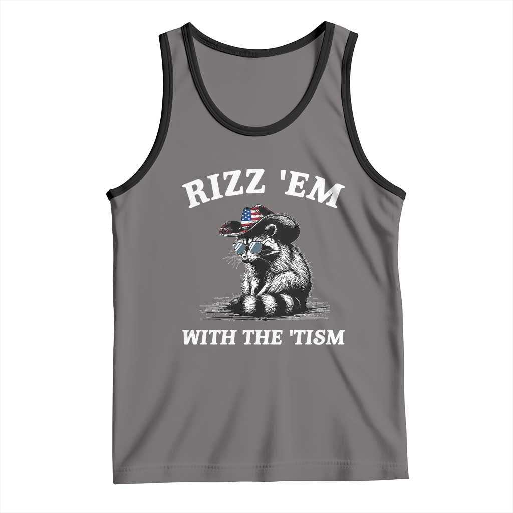 Autism Racoon Cowboy Tank Top Rizz Em With The Tism TS02 Deep Heather Black Print Your Wear