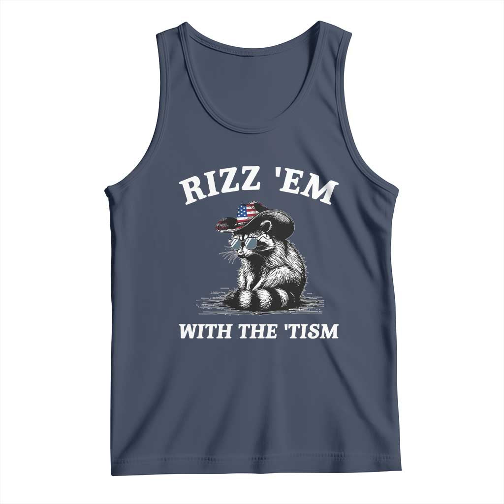 Autism Racoon Cowboy Tank Top Rizz Em With The Tism TS02 Navy Print Your Wear