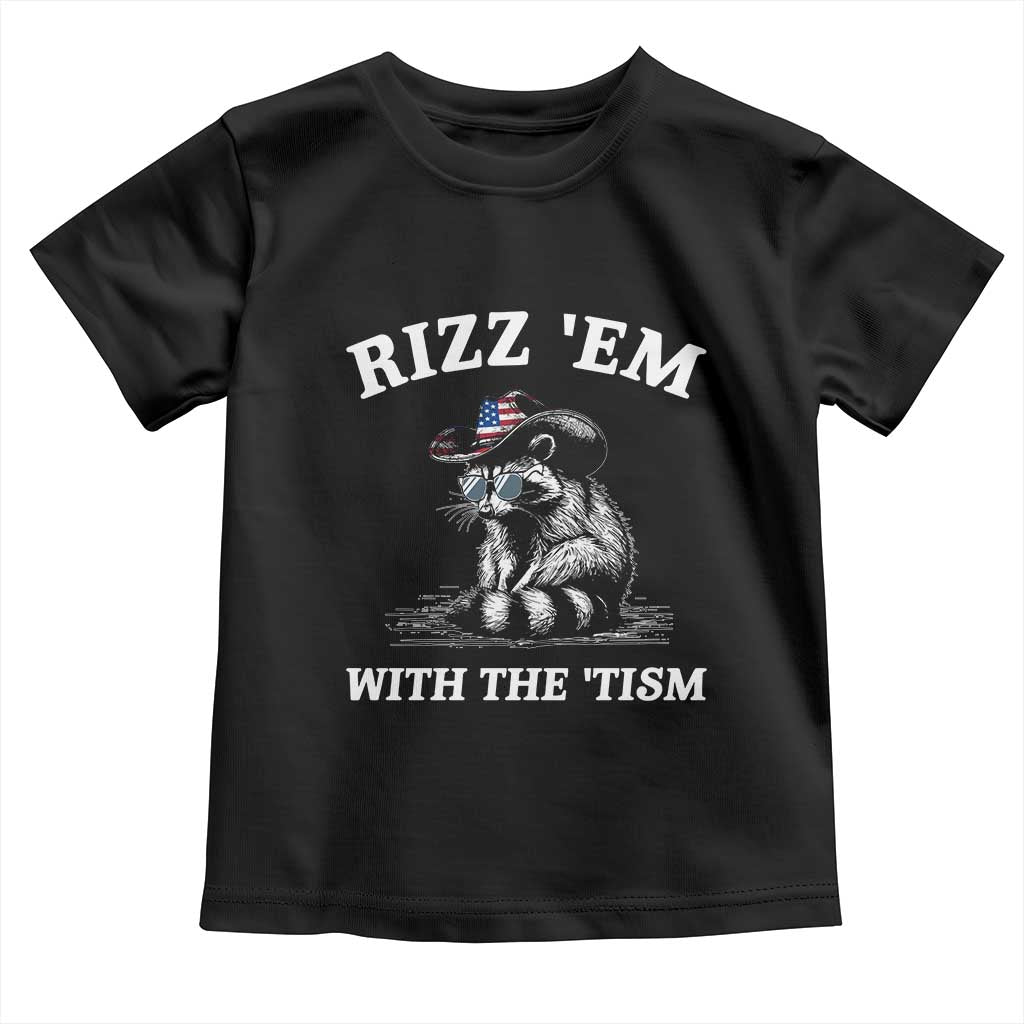 Autism Racoon Cowboy Toddler T Shirt Rizz Em With The Tism TS02 Black Print Your Wear