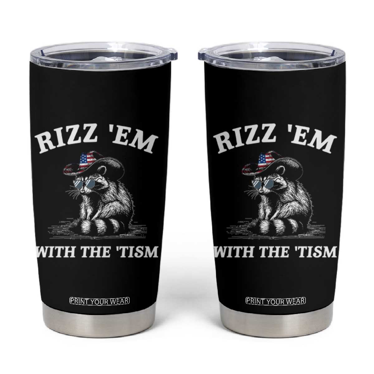 Autism Racoon Cowboy Tumbler Cup Rizz Em With The Tism TS02 Black Print Your Wear