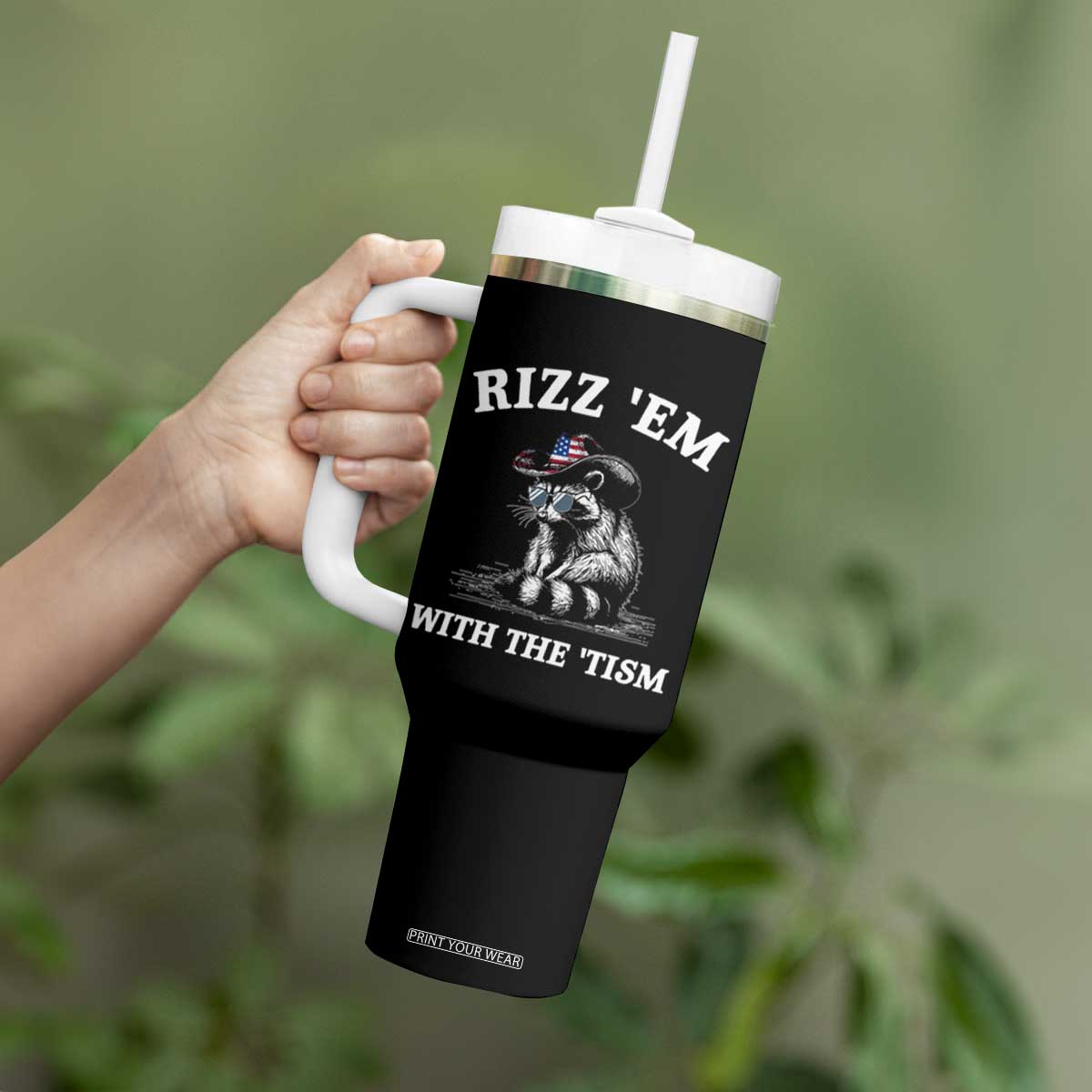 Autism Racoon Cowboy Tumbler With Handle Rizz Em With The Tism TS02 Print Your Wear