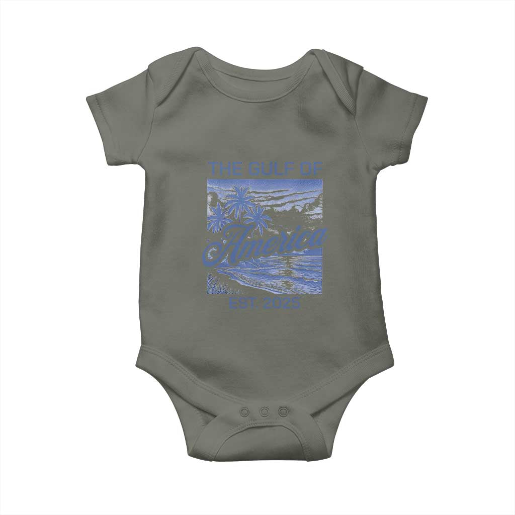 Retro Gulf Of USA Baby Onesie America Est 2025 American Flag TS02 Military Green Print Your Wear