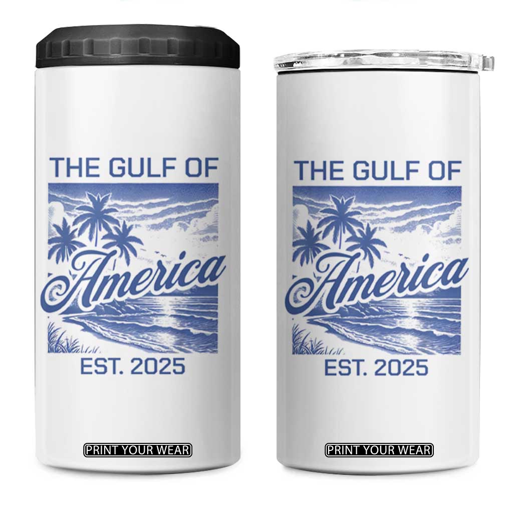 Retro Gulf Of USA 4 in 1 Can Cooler Tumbler America Est 2025 American Flag TS02 One Size: 16 oz White Print Your Wear