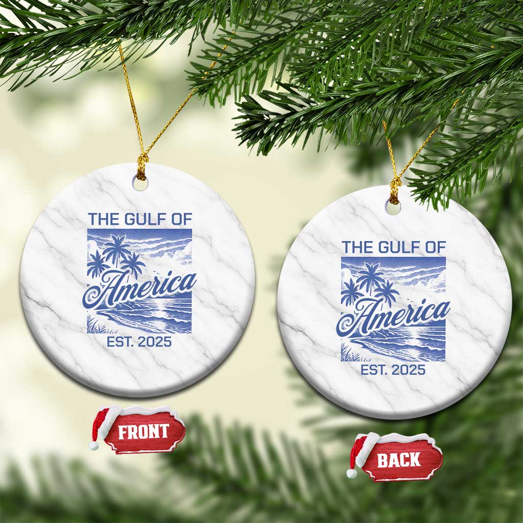 Retro Gulf Of USA Ceramic Ornament America Est 2025 American Flag TS02 1pc White Marble Print Your Wear