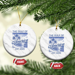 Retro Gulf Of USA Ceramic Ornament America Est 2025 American Flag TS02 1pc White Marble Print Your Wear