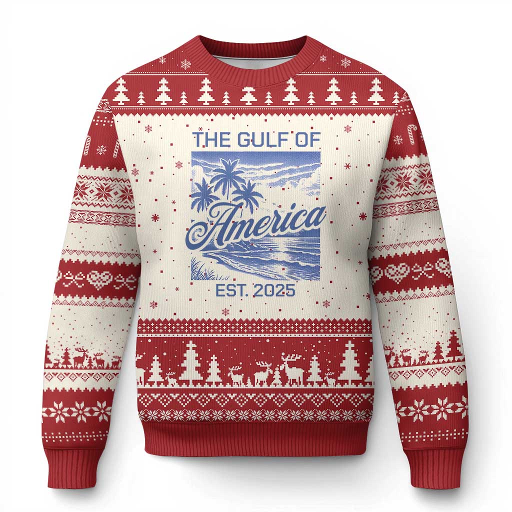 Retro Gulf Of USA Ugly Christmas Sweater America Est 2025 American Flag TS02 Beige Red Print Your Wear