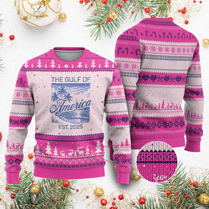 Retro Gulf Of USA Ugly Christmas Sweater America Est 2025 American Flag TS02 Hot Pink Print Your Wear