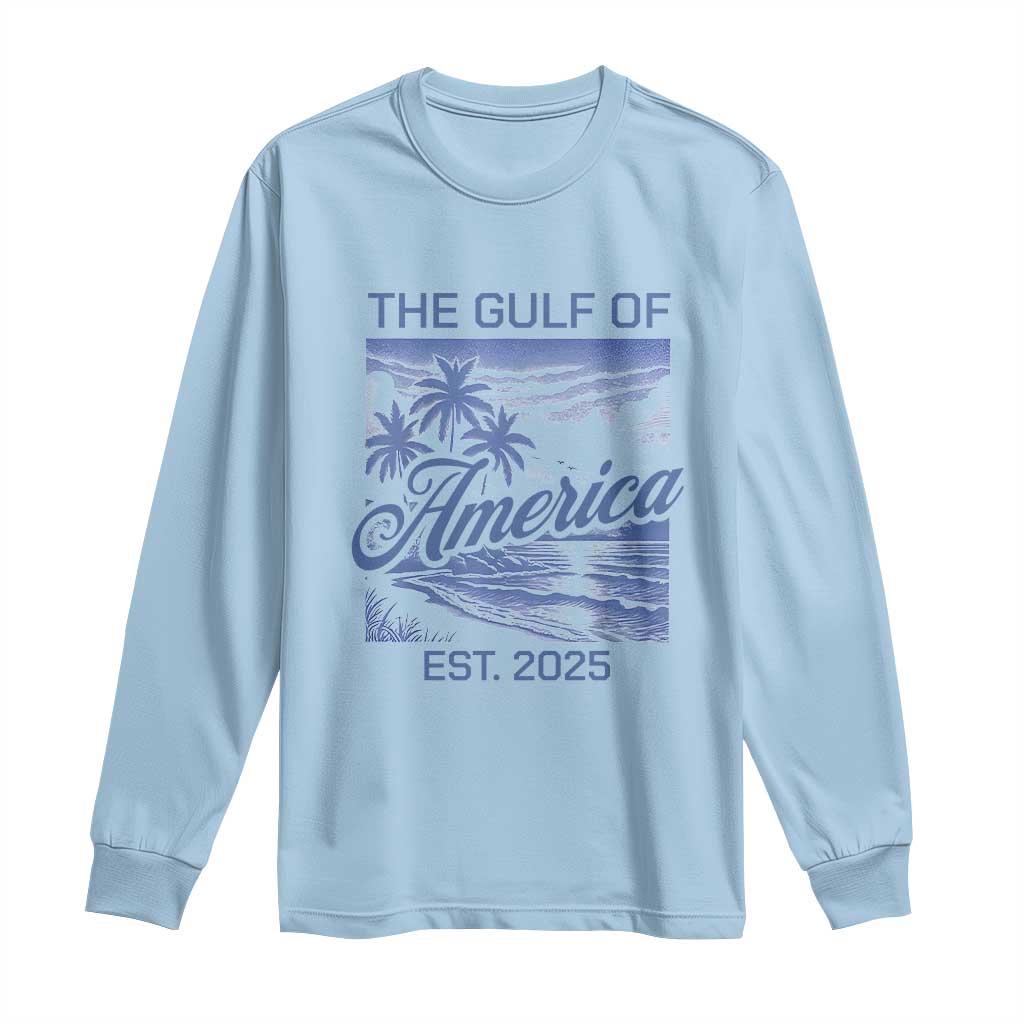 Retro Gulf Of USA Long Sleeve Shirt America Est 2025 American Flag TS02 Light Blue Print Your Wear