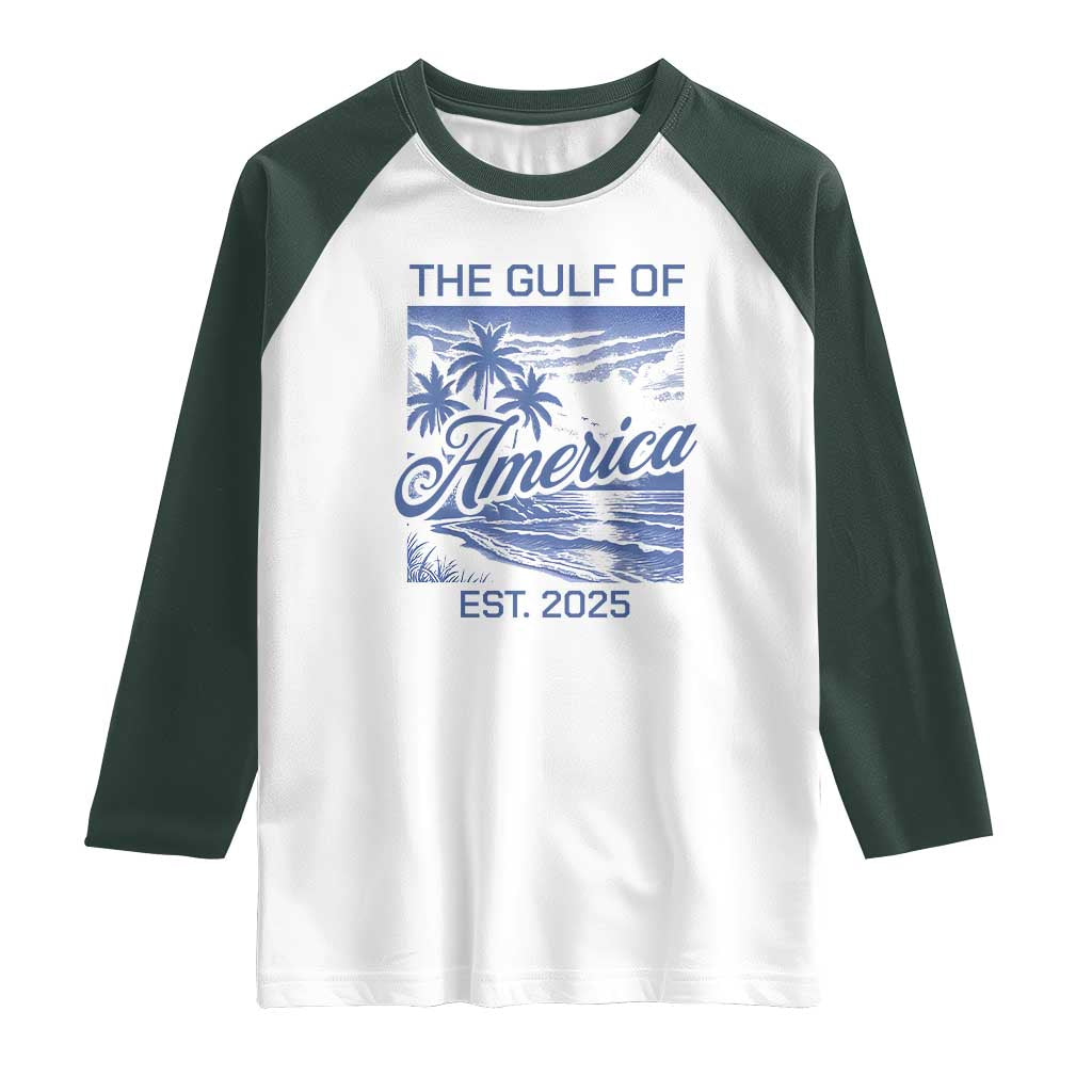 Retro Gulf Of USA Raglan Shirt America Est 2025 American Flag TS02 White Dark Forest Green Print Your Wear