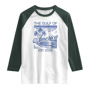 Retro Gulf Of USA Raglan Shirt America Est 2025 American Flag TS02 White Dark Forest Green Print Your Wear