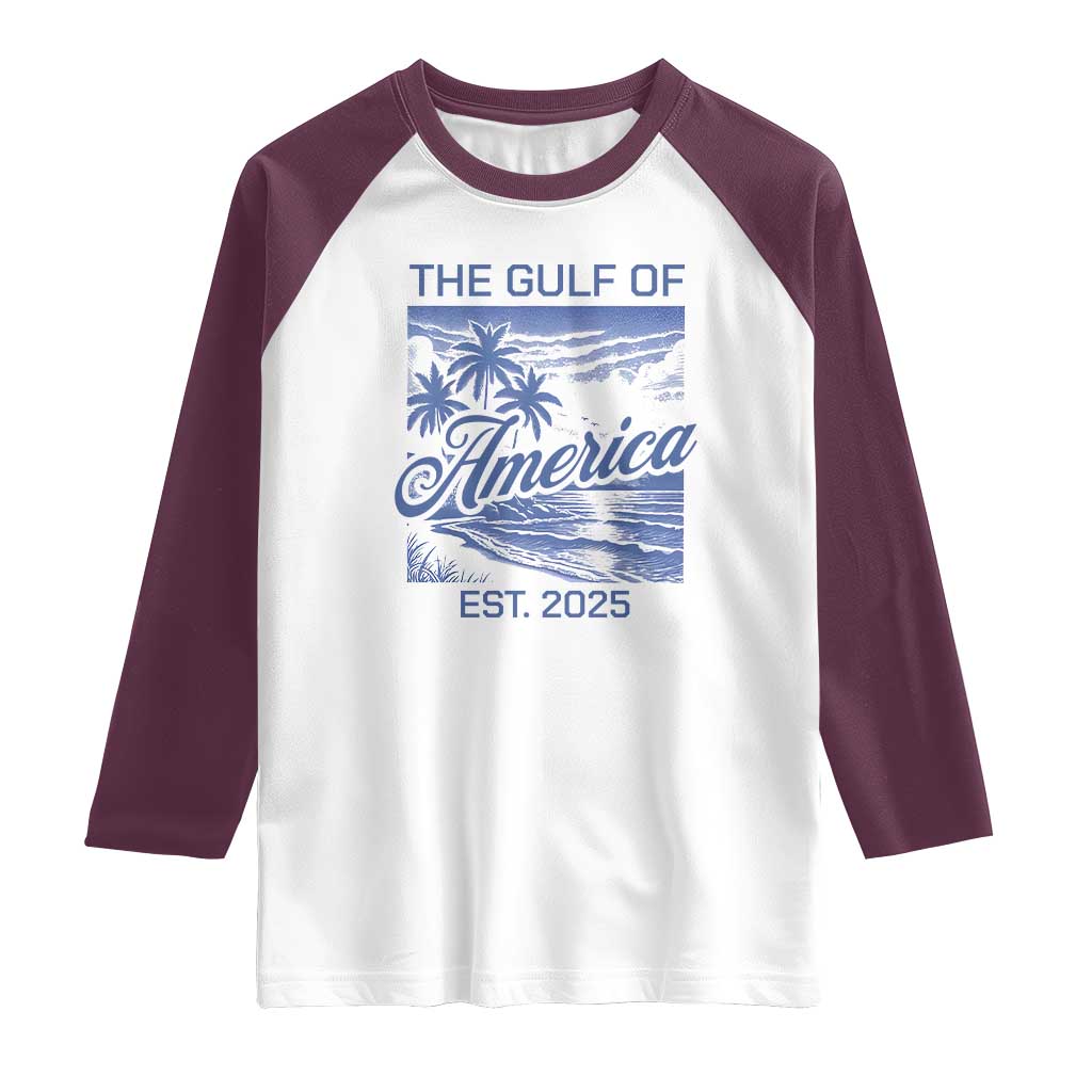 Retro Gulf Of USA Raglan Shirt America Est 2025 American Flag TS02 White Maroon Print Your Wear
