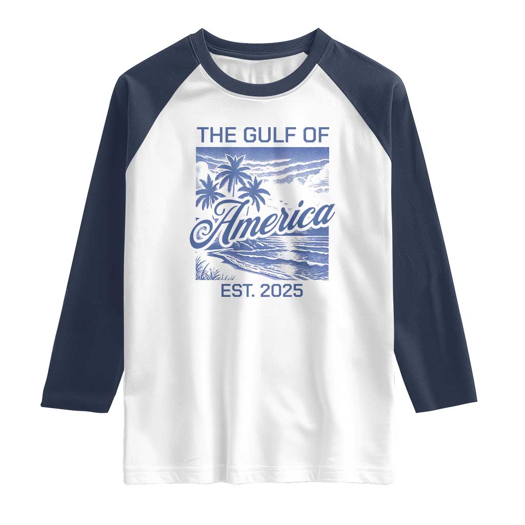 Retro Gulf Of USA Raglan Shirt America Est 2025 American Flag TS02 White Navy Print Your Wear