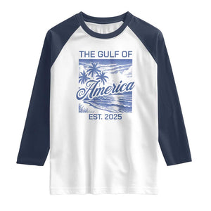 Retro Gulf Of USA Raglan Shirt America Est 2025 American Flag TS02 White Navy Print Your Wear